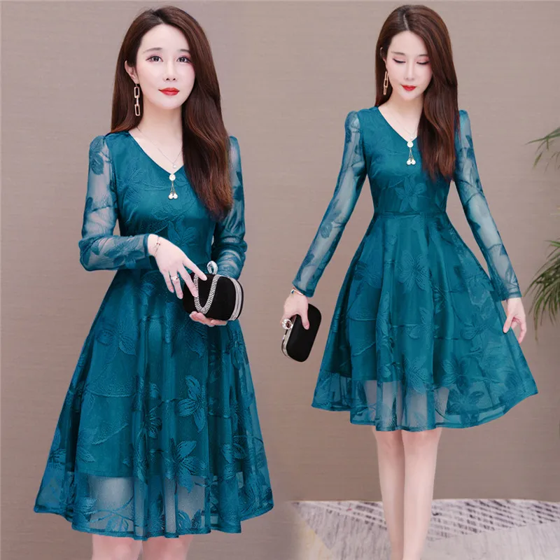 Casual Sexy Midi Dress Women V-Neck Long Sleeve Beach Club Party Dresses Female Embroidery pearl Floral Elegant Vestidos | Женская