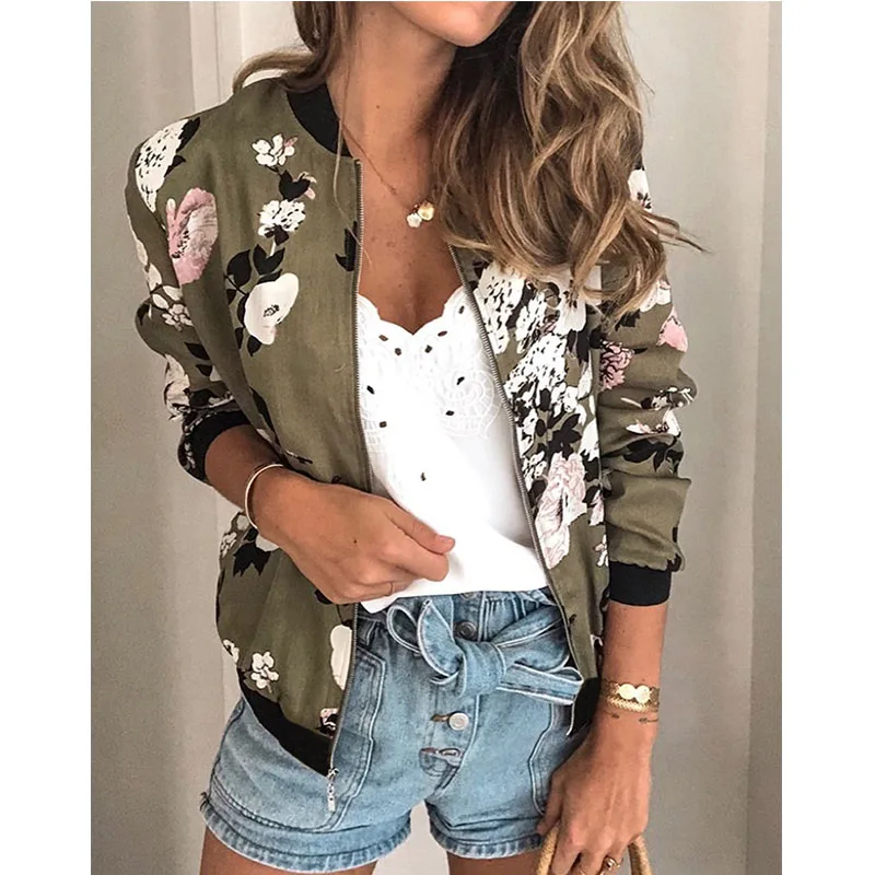 

Fashion Retro Floral Print Jackets Women Coat Casual Zipper Up Bomber Jacket Ladies Casual Autumn Outwear Coats Women Clothing