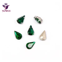 yanruo 4300 pear drop emerald rhinestones for crafts ornaments claw base sew on clothes all for needlework