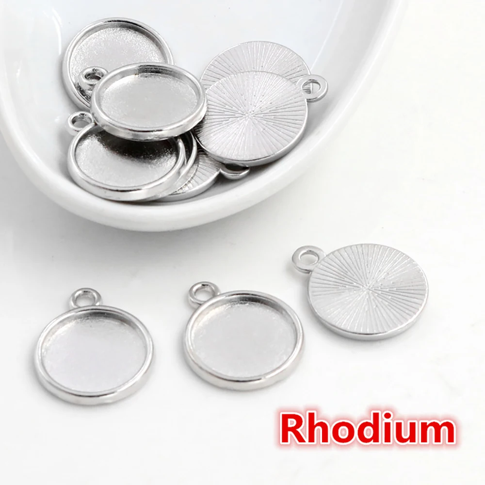 Rhodium 20 шт 12 мм Внутренний размер классический 7 цветов покрытием односторонний один висячий простой стиль кабошон основа Установка Подвески - Цвет: Rhodium