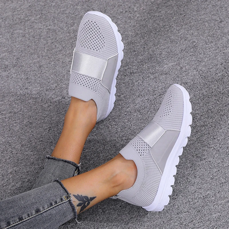 

Легкие кроссовки для женщин, Вулканизированная подошва, сетчатые, без шнуровки, дышащие, Повседневная прогулочная обувь, 2021