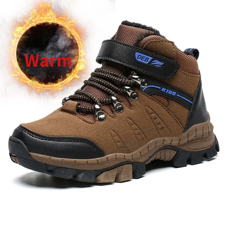 Kids Winter Shoes for Boys Brand Warm Boots Army Green Sport Training Shoes Anti-Slip Basket Boys Hiking Shoes High Top Sneakers