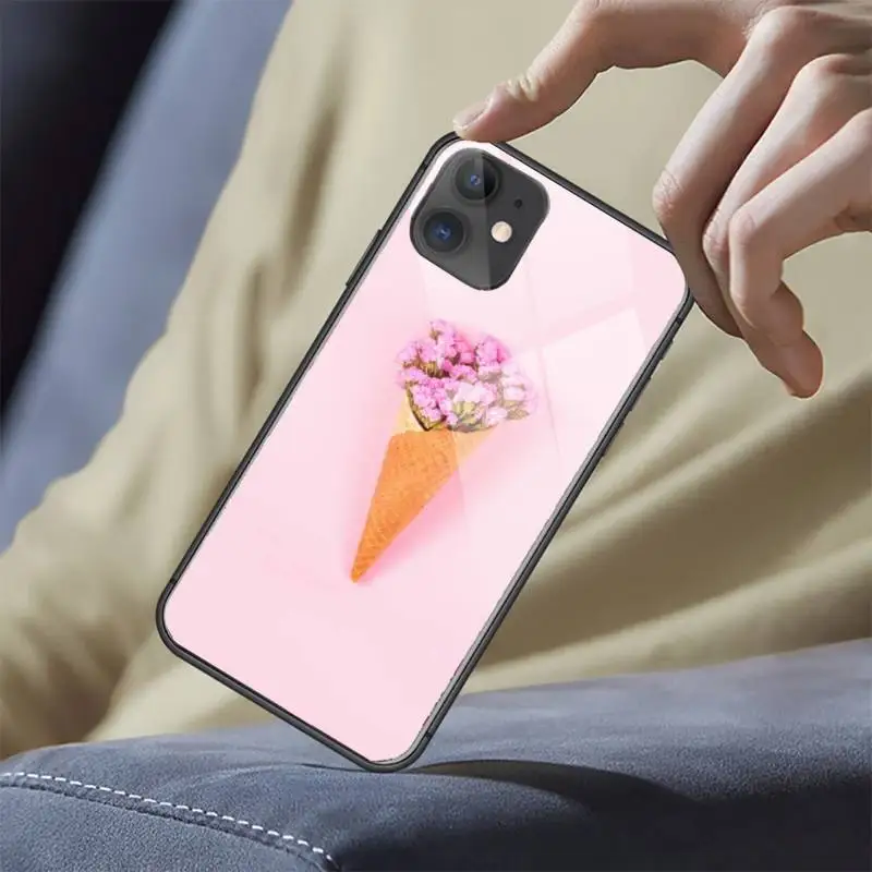

Aesthetics Chic Minimal flower Phone Case Tempered glass For iphone 5C 6 6S 7 8 plus X XS XR 11 PRO MAX