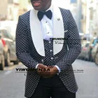 Роскошные мужские костюмы, облегающий белый пиджак с заостренным воротником + жилет + брюки для жениха, курение, деловые Свадебные смокинги, индивидуальный пошив, комплект из 3 предметов