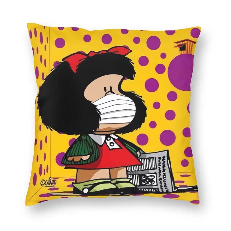 

Двусторонний чехол для диванной подушки Mafalda Quino, 40x40 см, с 3D-принтом, с изображением манги, для гостиной, подушка с комиксами