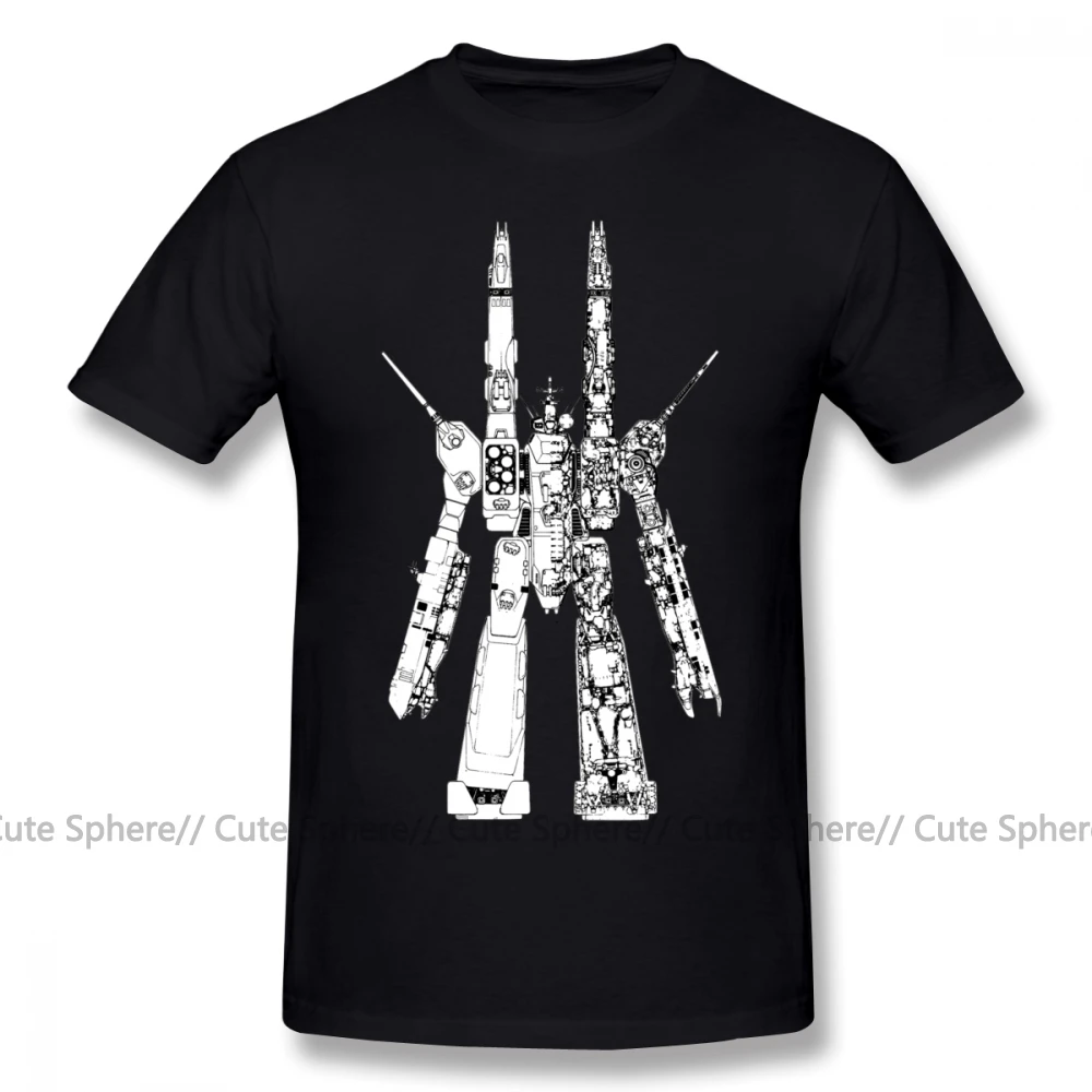 Robotech футболка SDF Macross футболка с коротким рукавом Милая футболка с принтом Лето 100 хлопок мужская футболка плюс размер - Цвет: Black