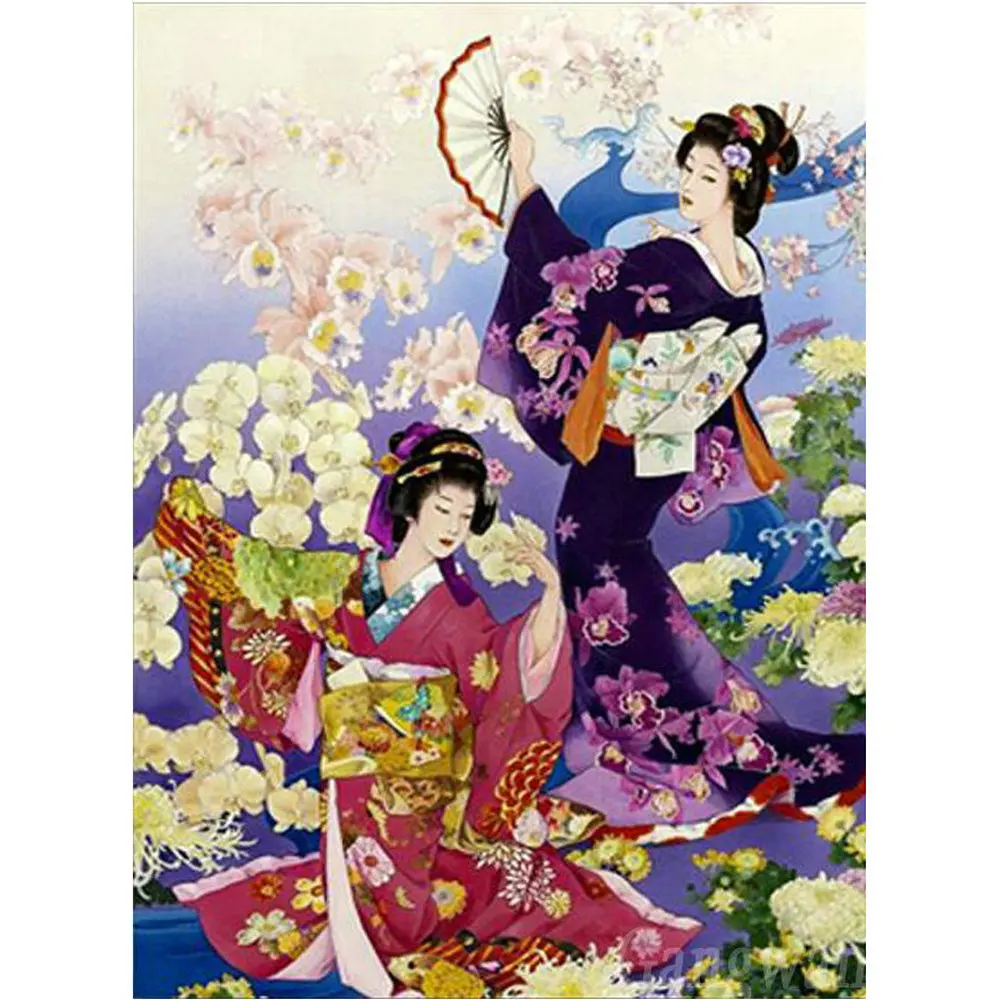 Полноразмерная картина из круглых алмазов 5d алмазная живопись японское кимоно