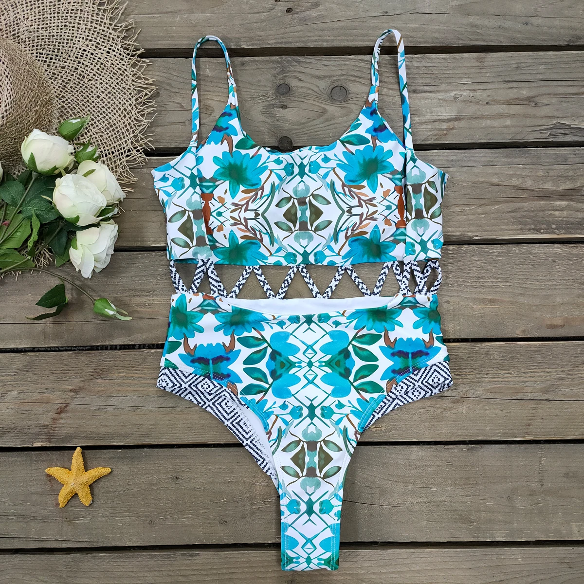 Слитный купальник 2021 женский с принтом монокини пуш ап и оборками Женское боди