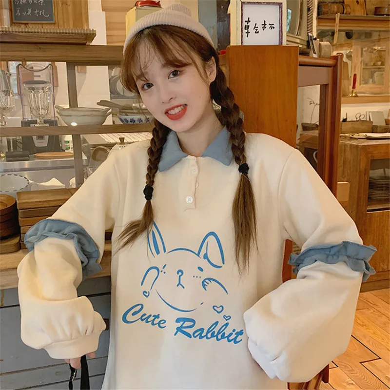 Возьмите свой угол ~ Осень Новый корейский милый кролик печати Свободные поло