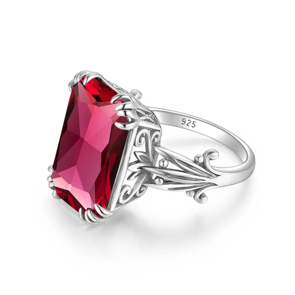 Реальные 925 пробы Серебряные кольца для Для женщин красным камнем рубинового