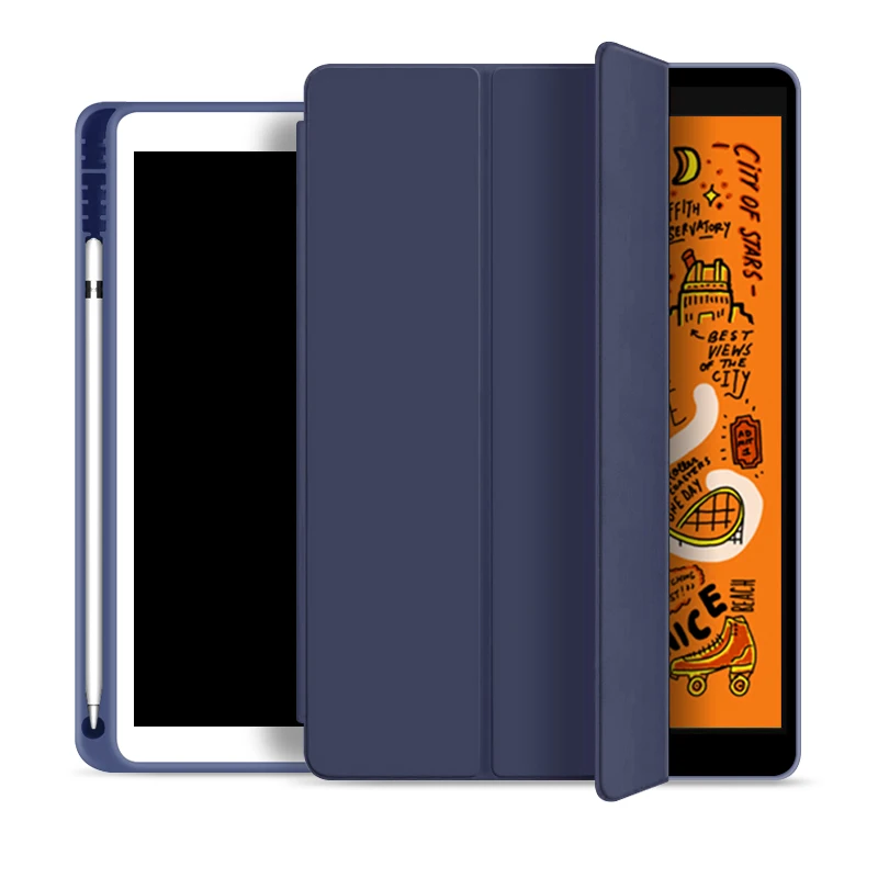 Для iPad 10,2 чехол с карандашом держатель для IPad 7-го поколения чехол TPU Мягкий силиконовый корпус полный защитный чехол Авто Режим сна/пробуждения - Цвет: Navy 10.2