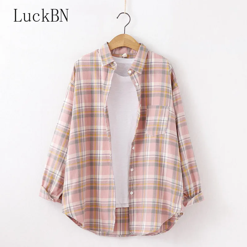 Рубашка женская свободная из 100% хлопка в клетку стиле бойфренда | Женская одежда