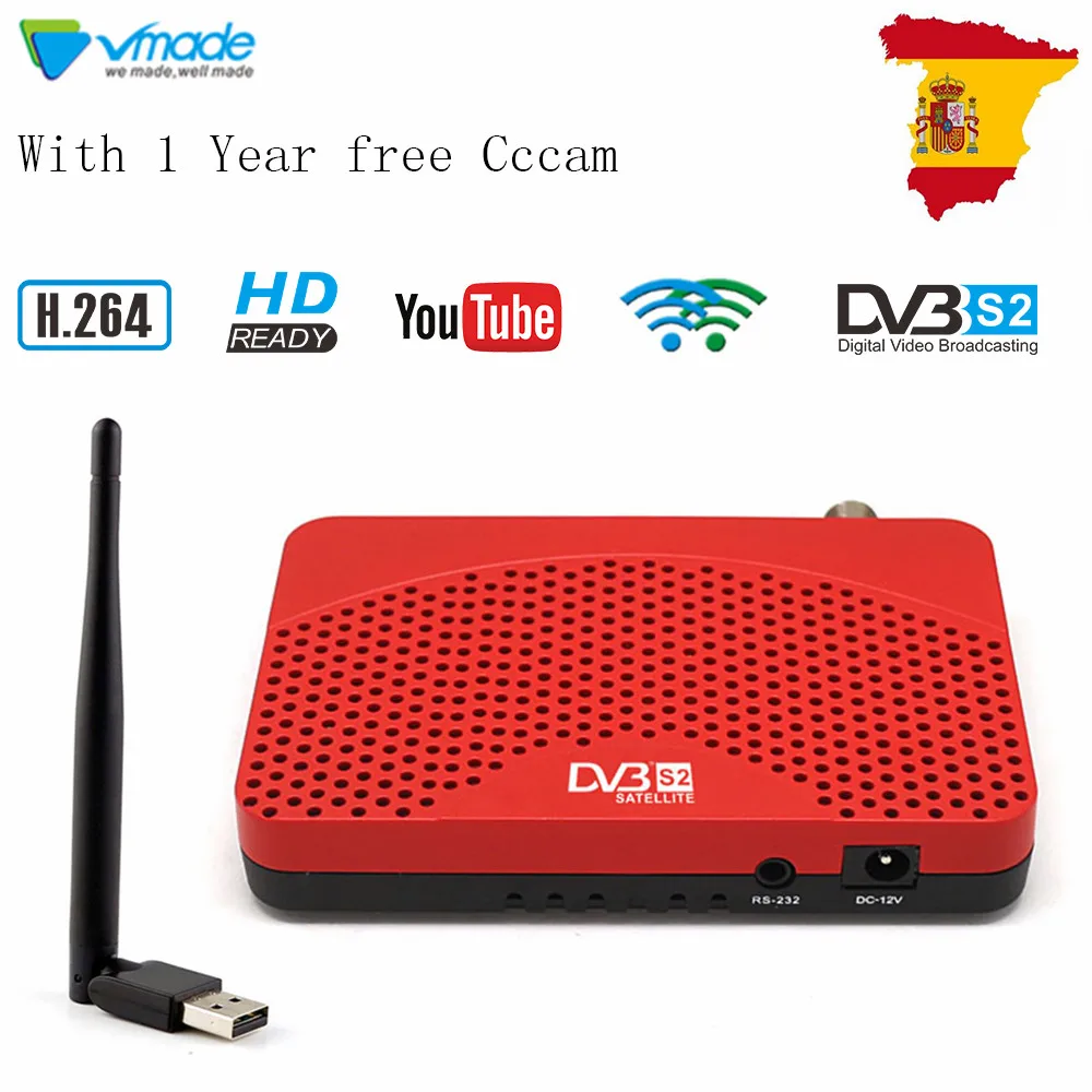 Vmade DVB-S2 спутниковый ресивер приставка с 1 год Европа 7 линия Cccam+ USB Wi-Fi Поддержка HD 1080P H.264 Youtube Bisskey