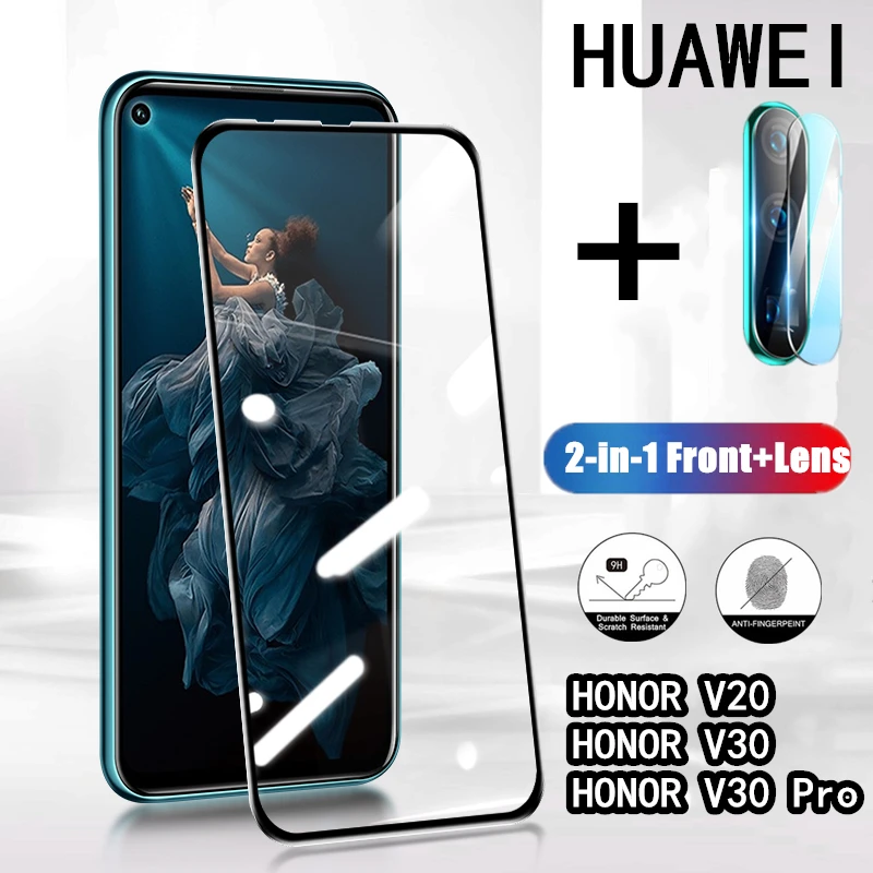 2 в 1 полное покрытие 9D закаленное стекло для Huawei honor V30 Pro V20 Защита экрана|Защитные
