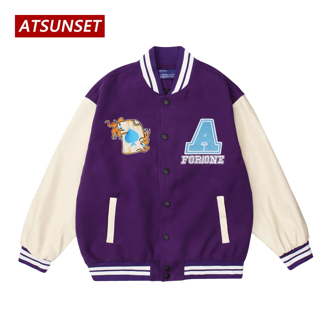 ATSUNSET Clown Embroidery Hip Hop Baseball Jacket Harajuku Retro Varsity Jacket Streetwear Fashion Cotton Jacket Coat Tops