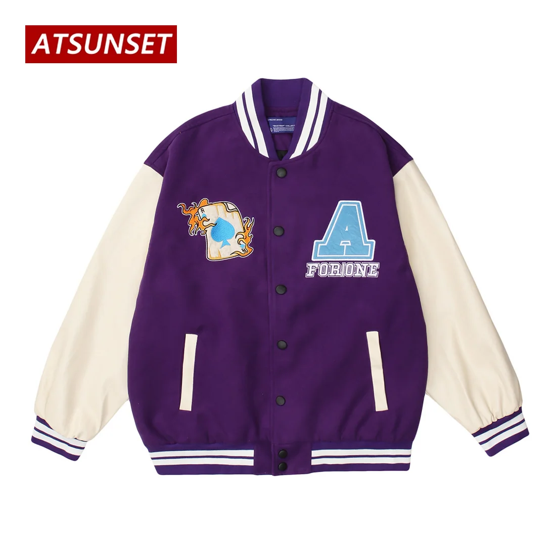 

ATSUNSET Clown Embroidery Hip Hop Baseball Jacket Harajuku Retro Varsity Jacket Streetwear Fashion Cotton Jacket Coat Tops