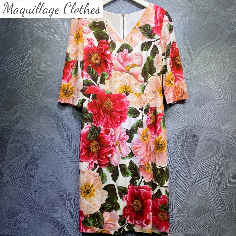 

Новое поступление весна 2021 взлетно-посадочной полосы для женщин с v-образным вырезом платье с цветочным рисунком высокого качества с коротк...