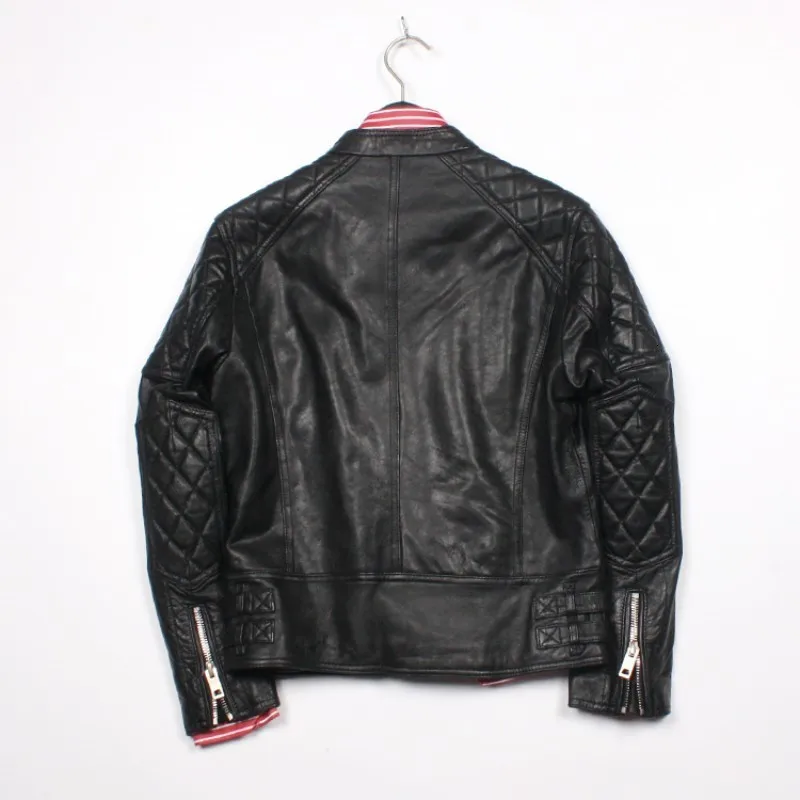 Мужская мотоциклетная куртка из натуральной кожи черная теплая ветровка с