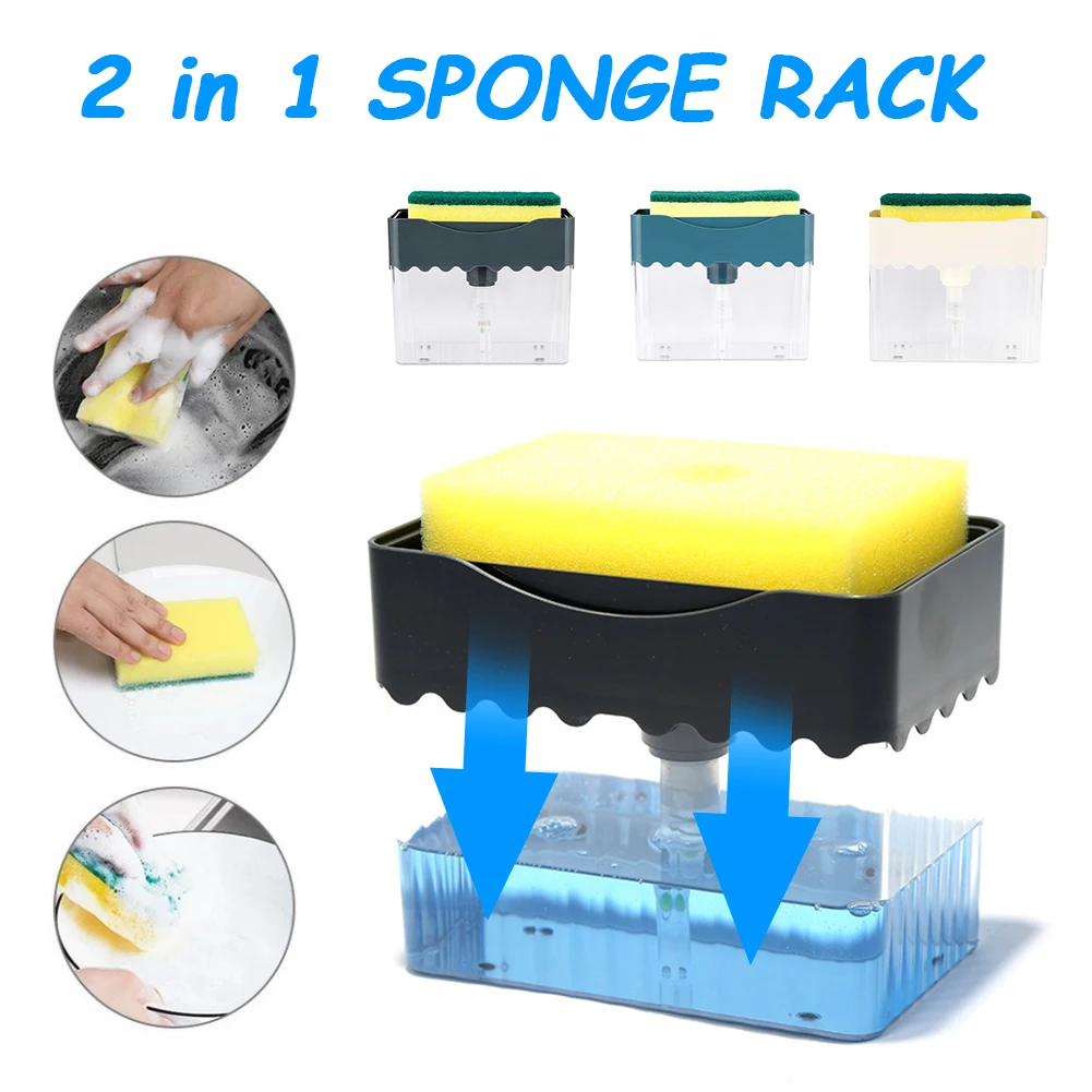 

Soap Dispenser with Sponge Holder Soap Pump Sponge Caddy 13oz Liquid Soap Dispenser with Sponge