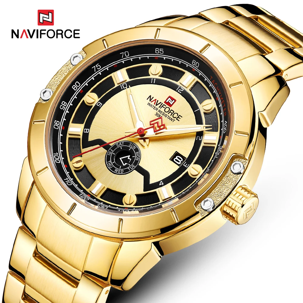 Часы наручные NAVIFORCE Мужские кварцевые стальные водонепроницаемые с длительным