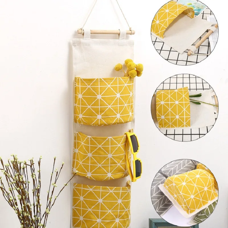 3 Pockets Wall Hanging Home Storage Bag Holder Wardrobe Sundries Container Door Pouch Decor Cosmetic Toys Organizer | Дом и сад