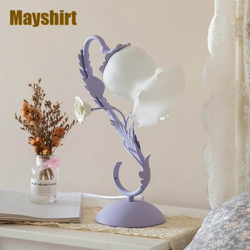 Корейский керамический розовый цветок настольные лампы современный фиолетовый