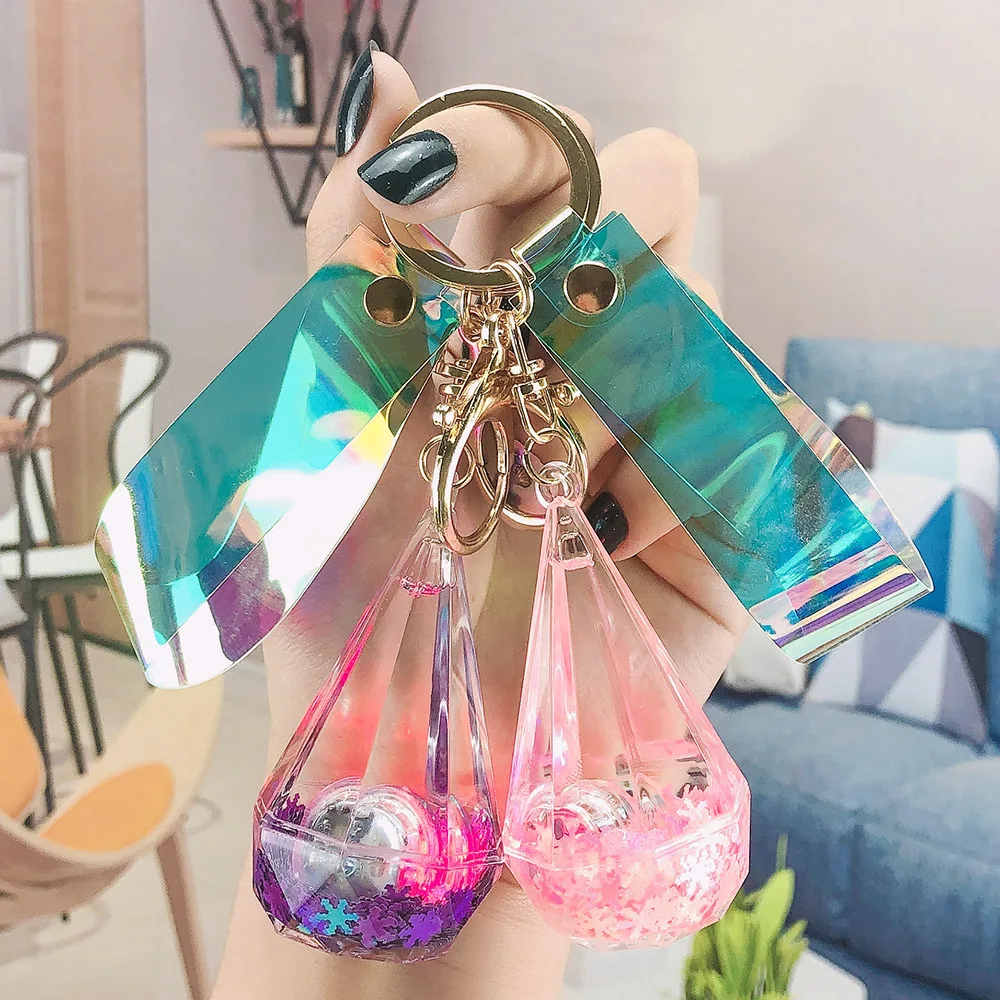

Creative Keychain Acrylic Liquid Drop Sparkling Quicksand Drift Bottle Can Flow Inside Bag Pendant Accessories Gifts for Friends