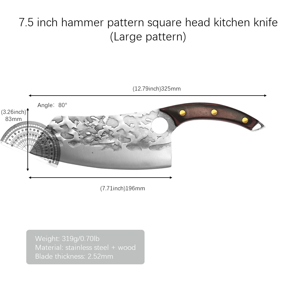

XYj Knife Kitchen Cleaver Full Tang 7.5 Inch Wide Blade Stainless Steel Butcher Chinese Chef Knife Chopping Meat Slicer Tool New