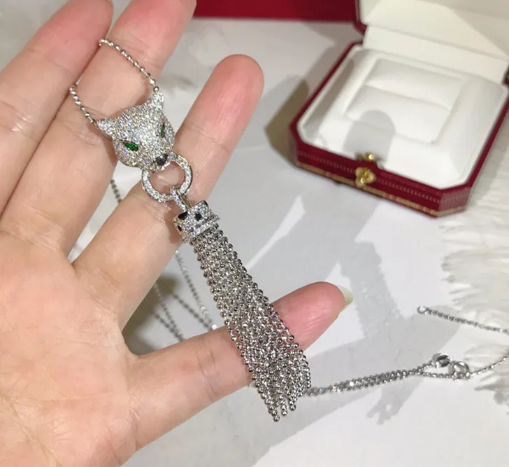 Модные pahthere ювелирные изделия cz камни пантера ожерелье с кисточками подвеска