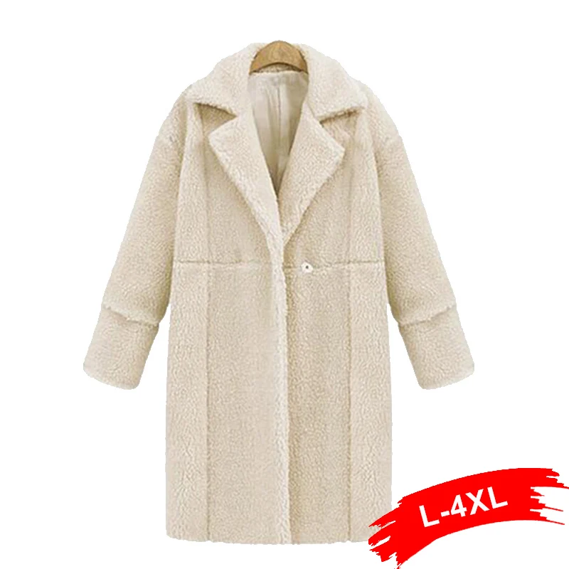 Плюс размер теплое зимнее длинное пальто из искусственного меха 3Xl 4Xl женское