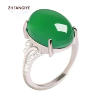 zhfangiye vintage ring silver 925 jewelry with green agate zircon gemstone adjustable finger rings for women wedding party gifts