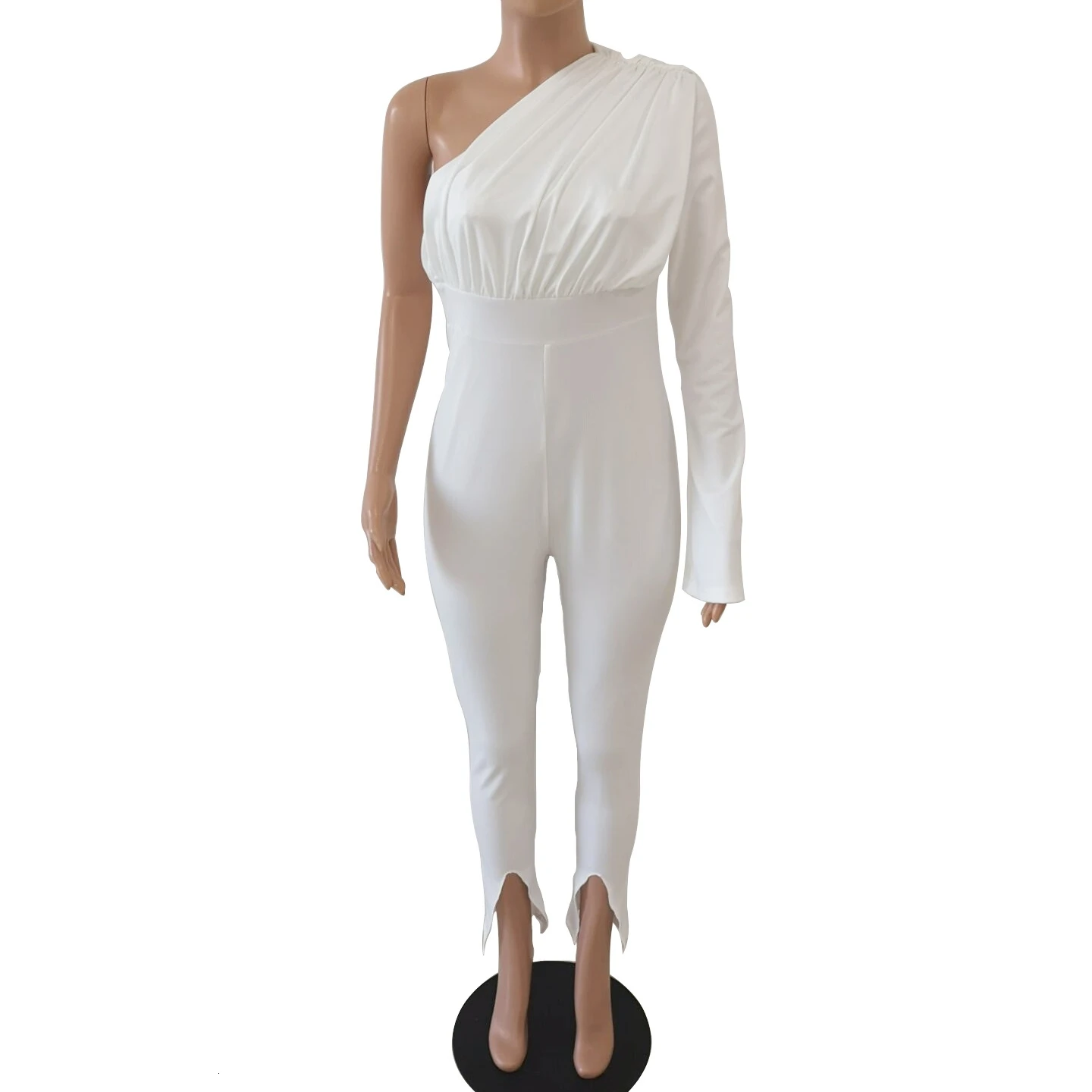 Женский однотонный комбинезон на одно плечо с открытой спиной |