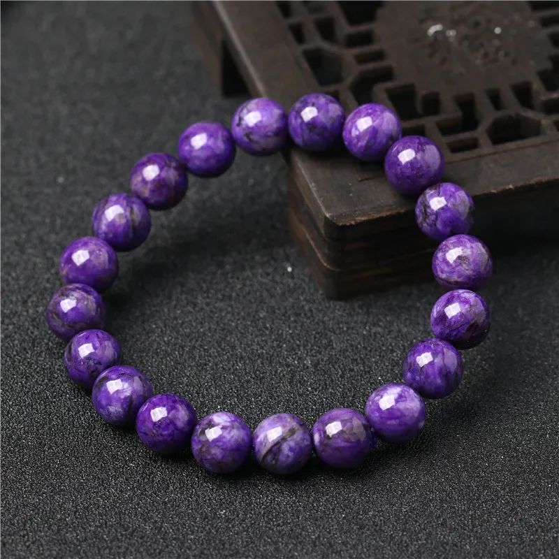 

Genuine Natural Purple Charoite Gemstone Bracelet Women Round Beads Jewelry 8mmm 9mm10mm 11mm 12mm Russian Healing Russia AAAAA