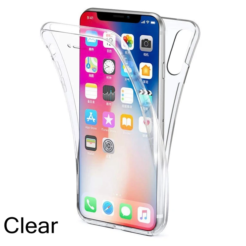 Всего тела 360 градусов Прозрачный чехол для iphone 11 Pro MAX 10 XR X XS MAX 6, 6 S, 7, 8plus, спереди и длинное сзади 2 слоя протектор Мягкий ТПУ чехол с мультипликационным рисунком