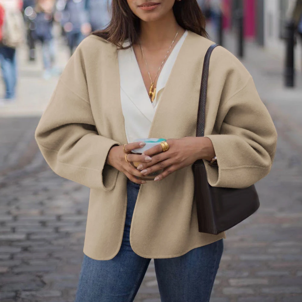 Модная женская осенняя однотонная куртка с длинным рукавом двусторонний