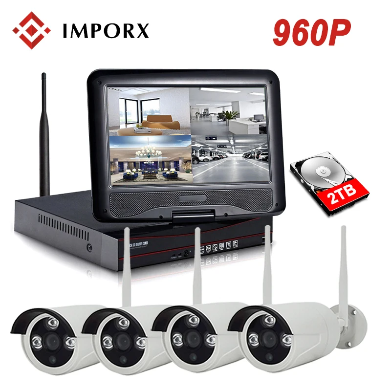 960P 4CH Беспроводной NVR комплект с 10 дюймовым ЖК монитором Wi Fi CCTV системой 1.3MP IP