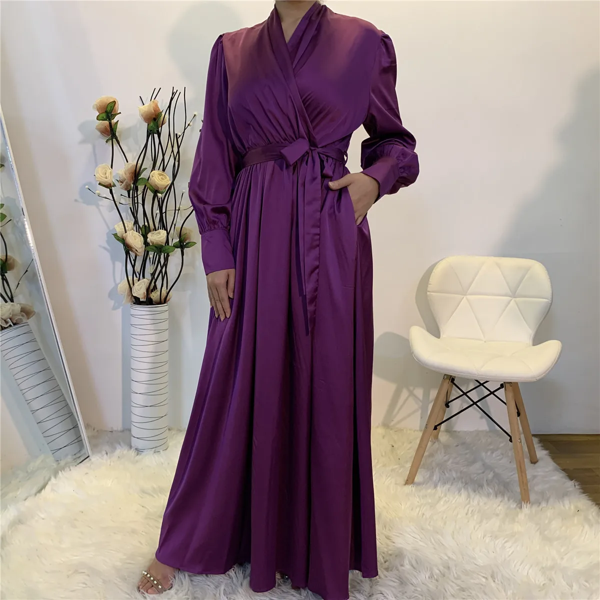 

Ramadan Muslim Abaya Dress Women Satin Robe Hijab Dresses Jilbab Turkey Islamic Vestido Kimono Moroccan Kaftan Arabic Elbise