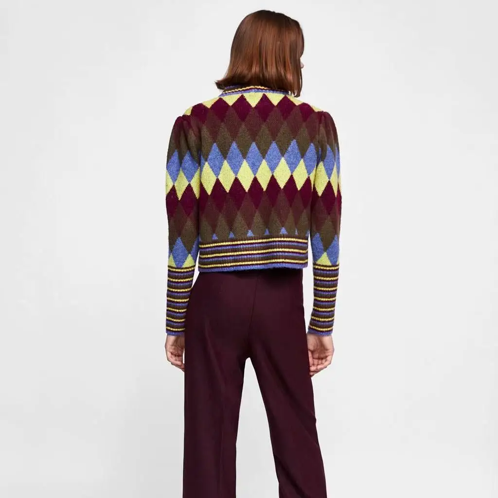 Autumn Winter Women's Slim Sweater O-Neck Female Pullover Vintage Retro Long Sleeve Print | Женская одежда