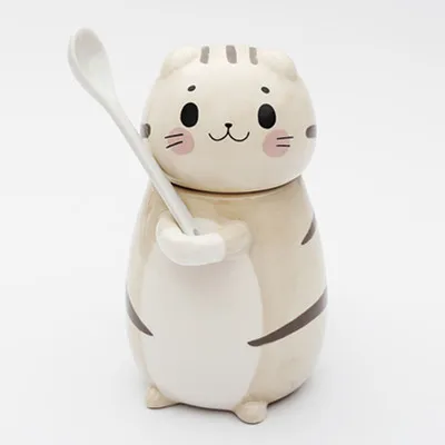 1 Творческий Кот из мультфильма Kawaii разрисованная вручную керамика кружки 3D чашка для кофе с молоком забавные кружки с крышкой Ложка Рождественский подарок украшение стола - Цвет: 1