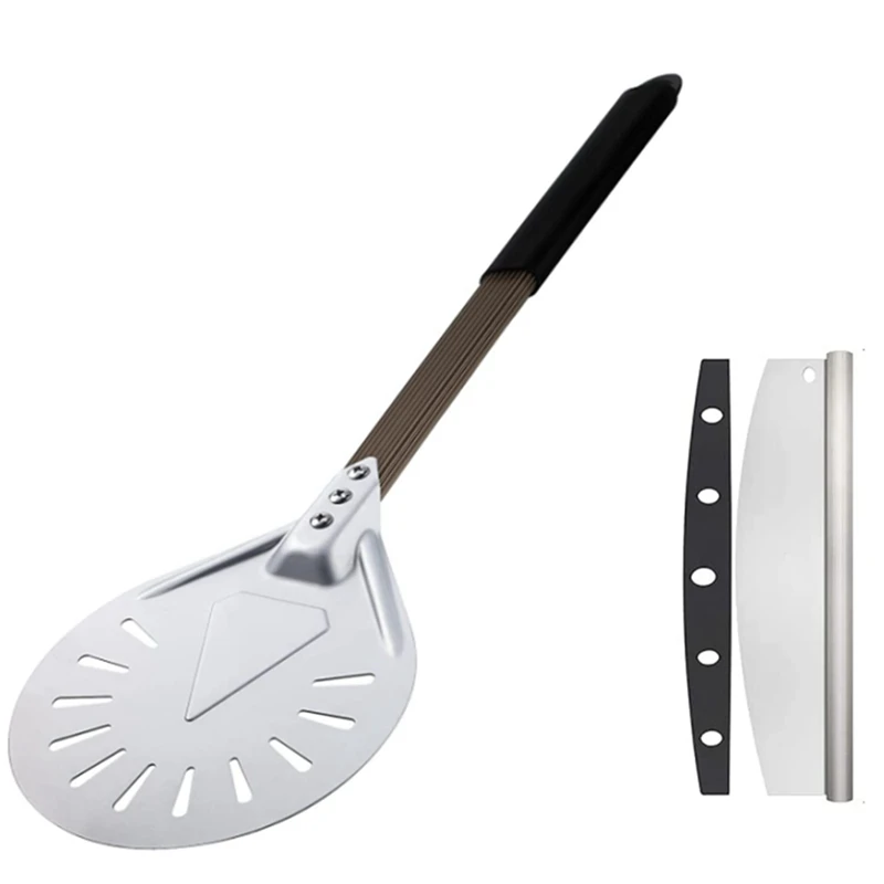 

2 Pieces Turning Pizza Peel with 8 Inches Perforated Round Pizza Paddle and 15 Inches Metal Detachable Handle 14 Inches