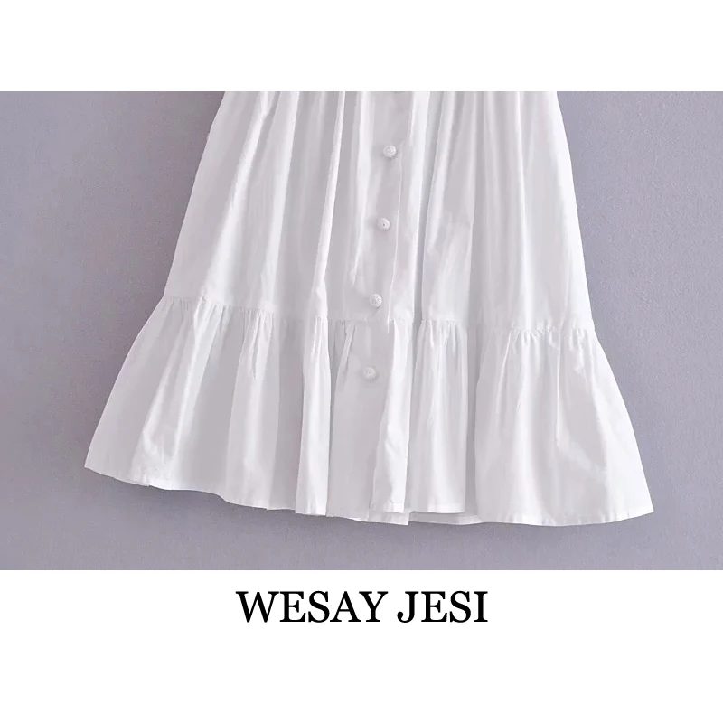 

WESAY JESI Women's Clothing 2021 Casual Women's Dresses Chic Embroidery Mini Dress Sleeveless Ruffle Elegant White Dress Vintage