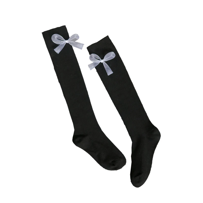 

2021 New Handmade Three-Dimensional Bow-Knot Basic Knee-High Socks Women Thin Black Sweet Girls Campus Simple