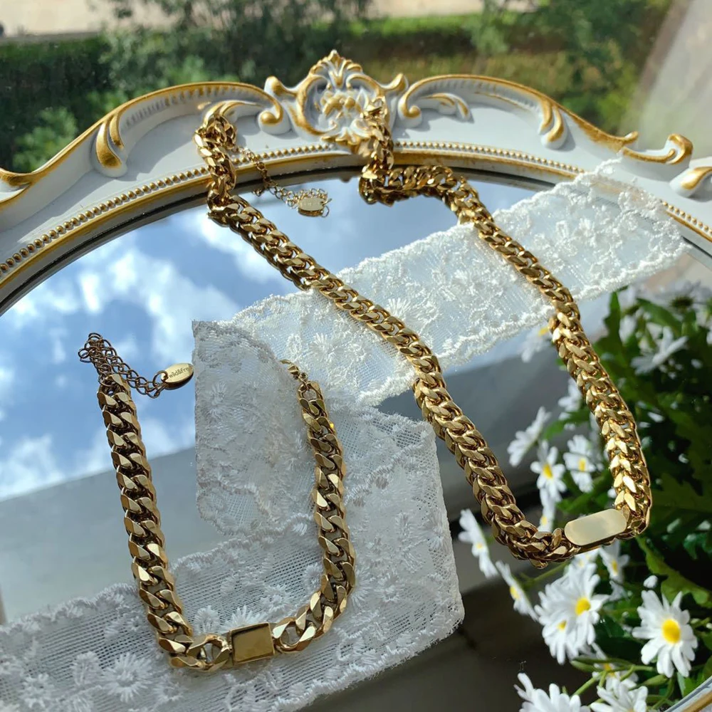 

Fashion Chain Necklace For Women's Stainless Steel Necklace Chain Thick Gold Letter Punk Choker Necklace 2021 New Jewelry Gift