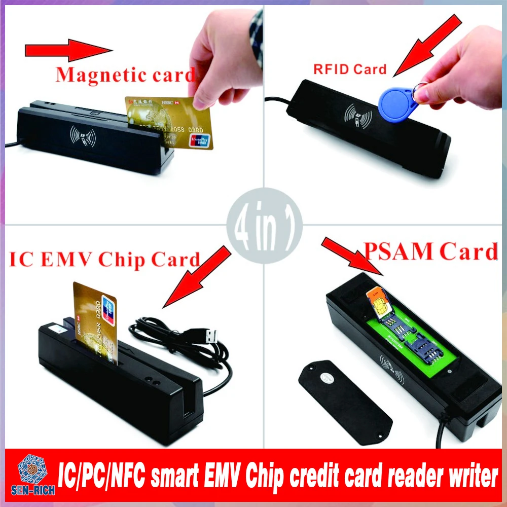 Дешевый USB Все в одном с треком 1/2/3 считыватель карт магнитной полосой RFID/IC/PSAM и
