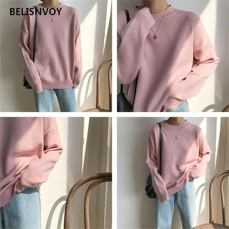

Basic O-neck Knitted Jumpers For Women Sweater Casual Loose Long Sleeve Winter Sweater Female Casual Stretched Sweater Jumpers