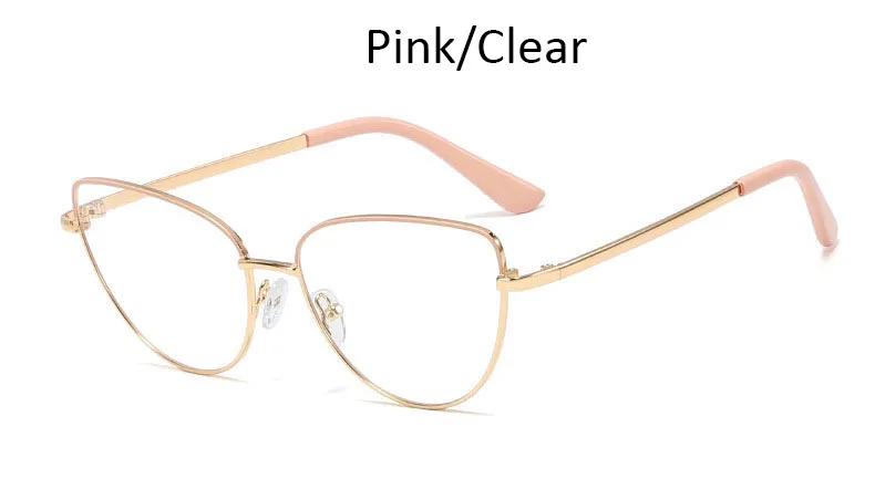 Pink Clear Очки женские кошачьи очки оправа с прозрачными линзами Модные металлические оправы оптические черные женские очки - Цвет оправы: Pink Clear