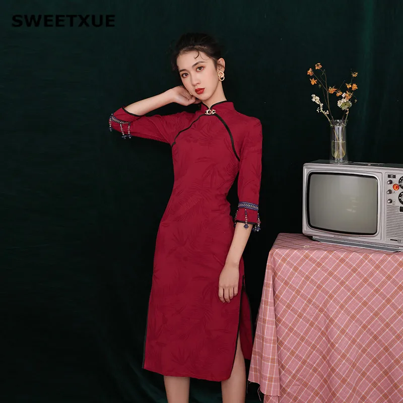 Женское современное модное элегантное платье-Ципао SWEETXUE 2019 вечерние платья в