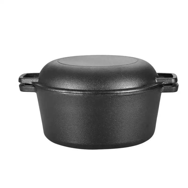 

2 in 1 Seasoned Cast Iron Double Dutch Oven Combo Cooker Double Dutch Oven