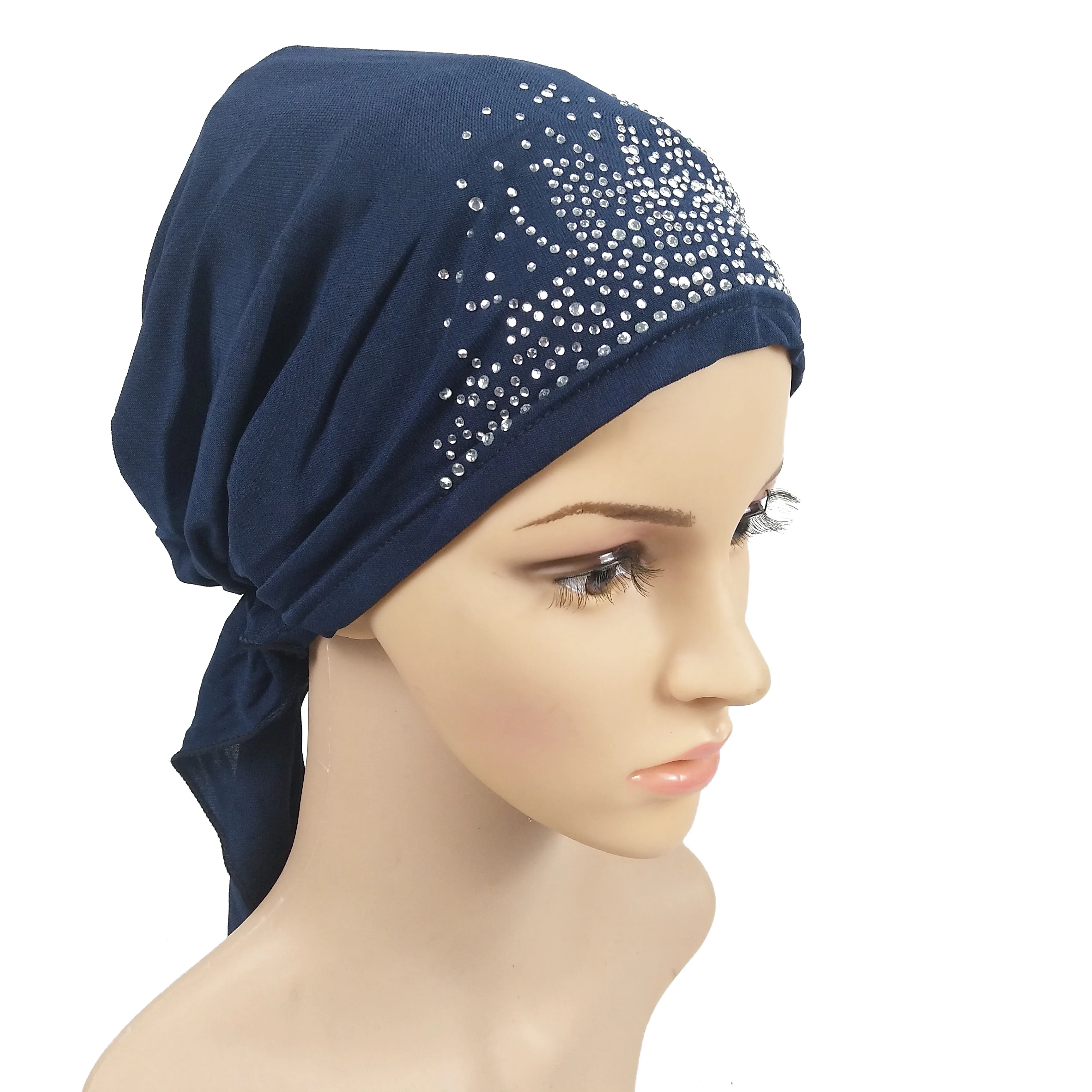 

U1 10pcs Fashion Muslim Headscarf Hat Thin Summer Inner Hijab Caps Solid Color Diamond Turban women Bonnet India Headwrap Hats