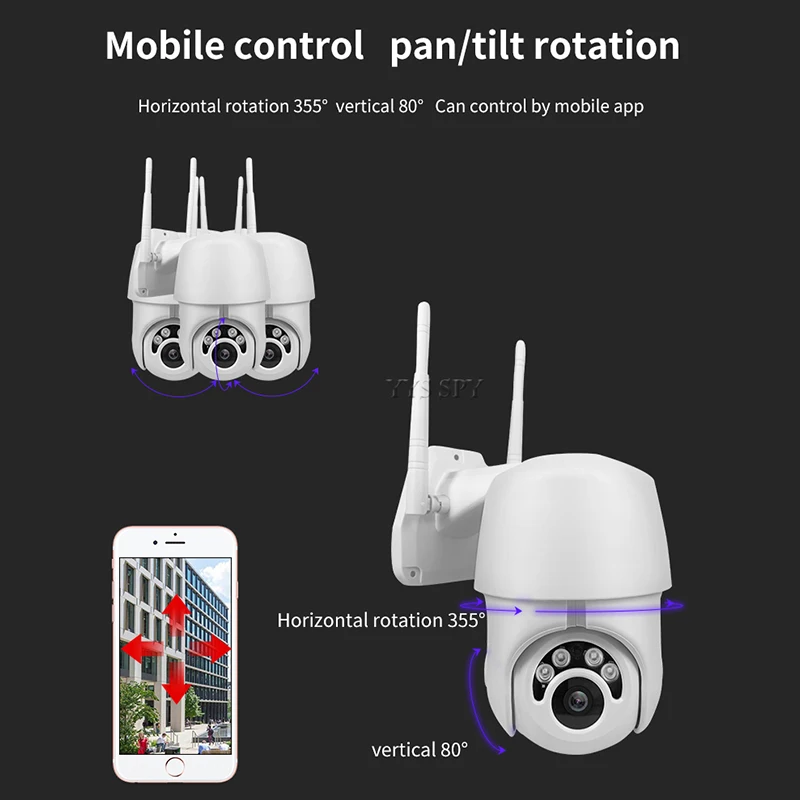Водонепроницаемая IP сamera Wifi панорамная камера наблюдения с наклоном и зумом 3D 2MP HD